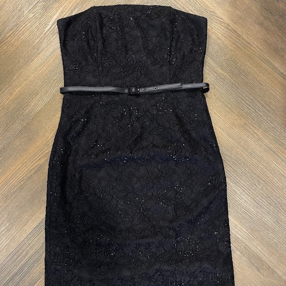 White House Black Market Lace and Sequins Belted Strapless Dress women's 6